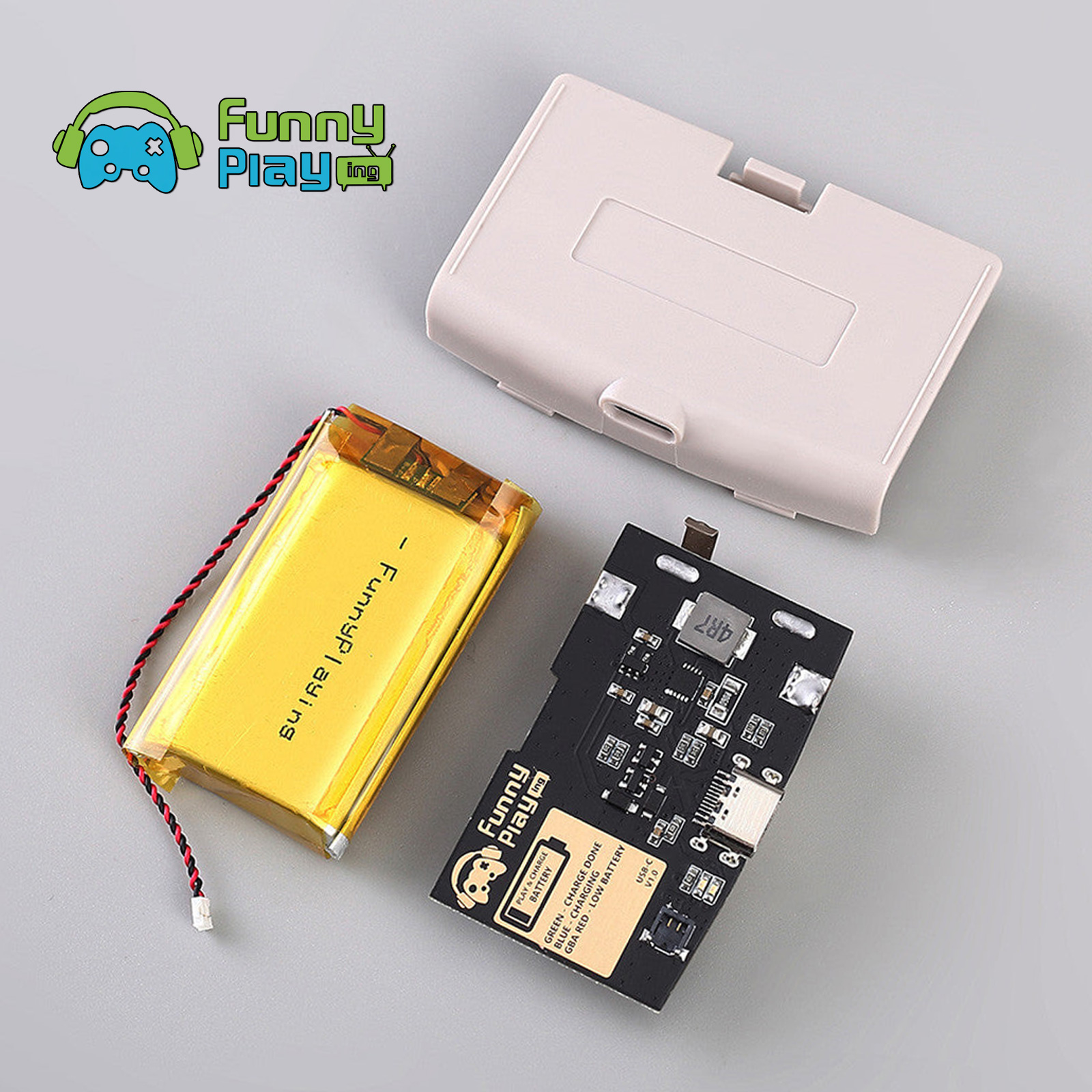 FunnyPlaying GBA Li-Ion Akku USB-C Modul mit Batteriedeckel GameBoy Advance - Bild 10 von 30