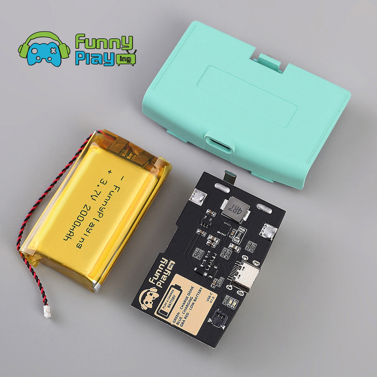 FunnyPlaying GBA Li-Ion Akku USB-C Modul mit Batteriedeckel GameBoy Advance - Bild 17 von 30