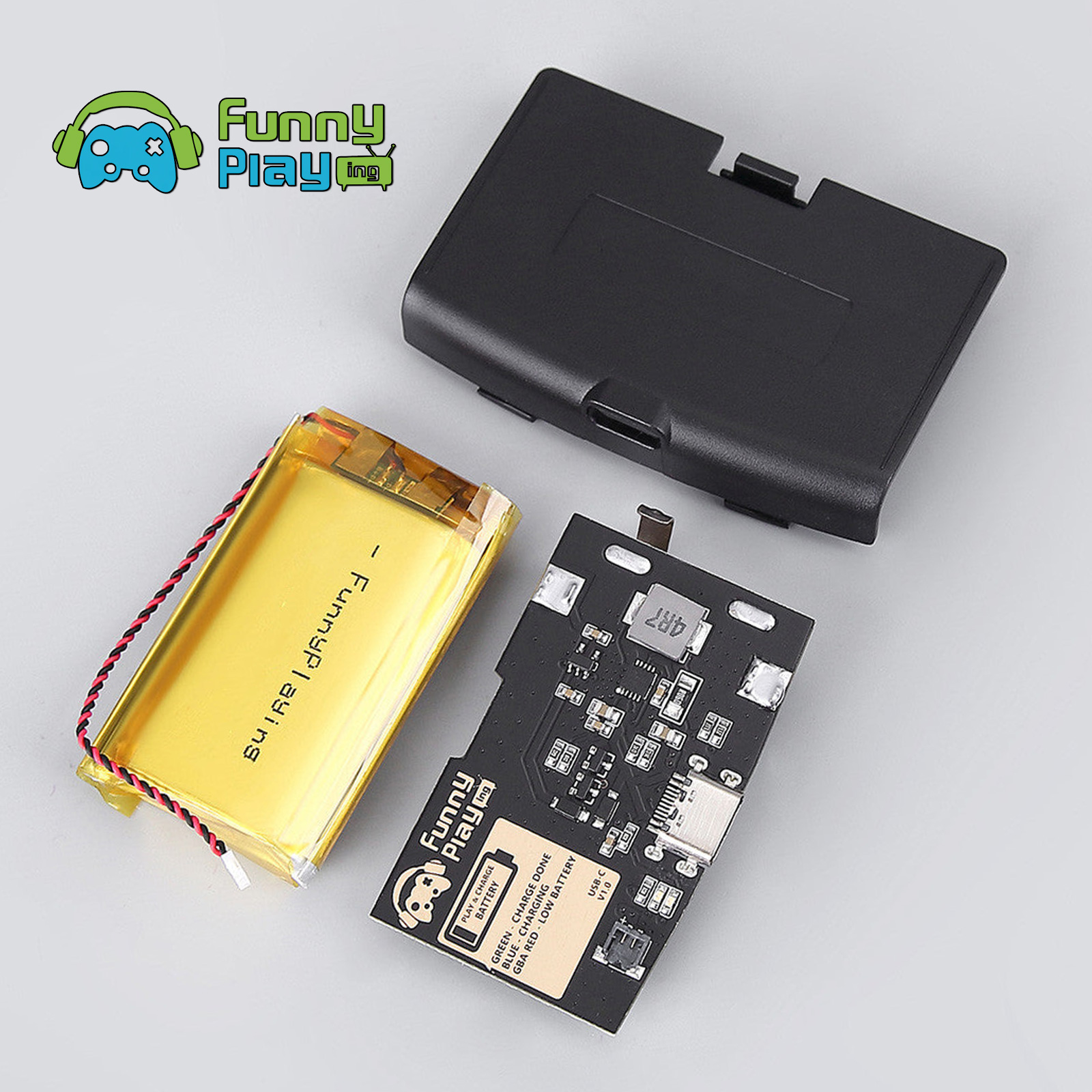 FunnyPlaying GBA Li-Ion Akku USB-C Modul mit Batteriedeckel GameBoy Advance - Bild 12 von 30