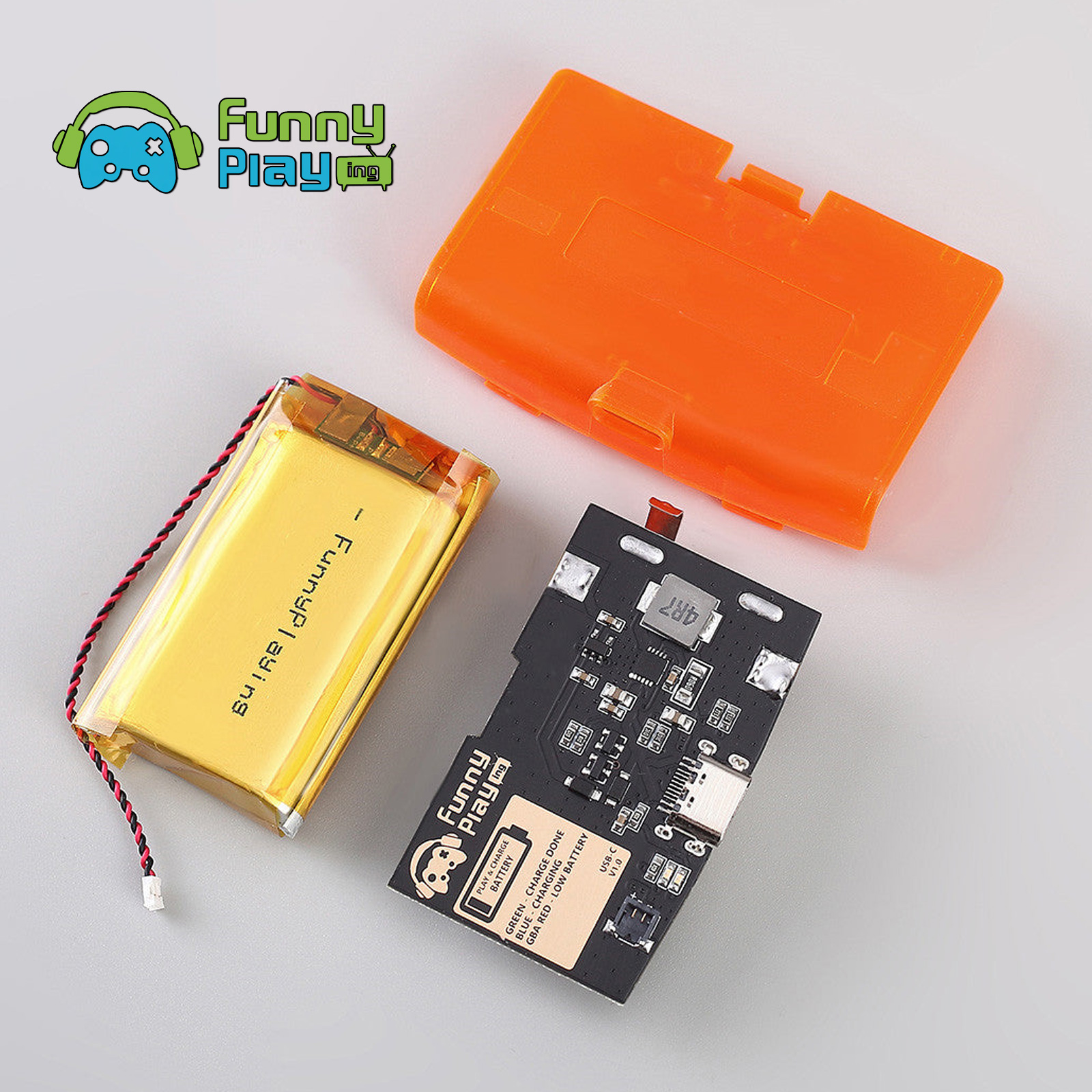 FunnyPlaying GBA Li-Ion Akku USB-C Modul mit Batteriedeckel GameBoy Advance - Bild 26 von 30
