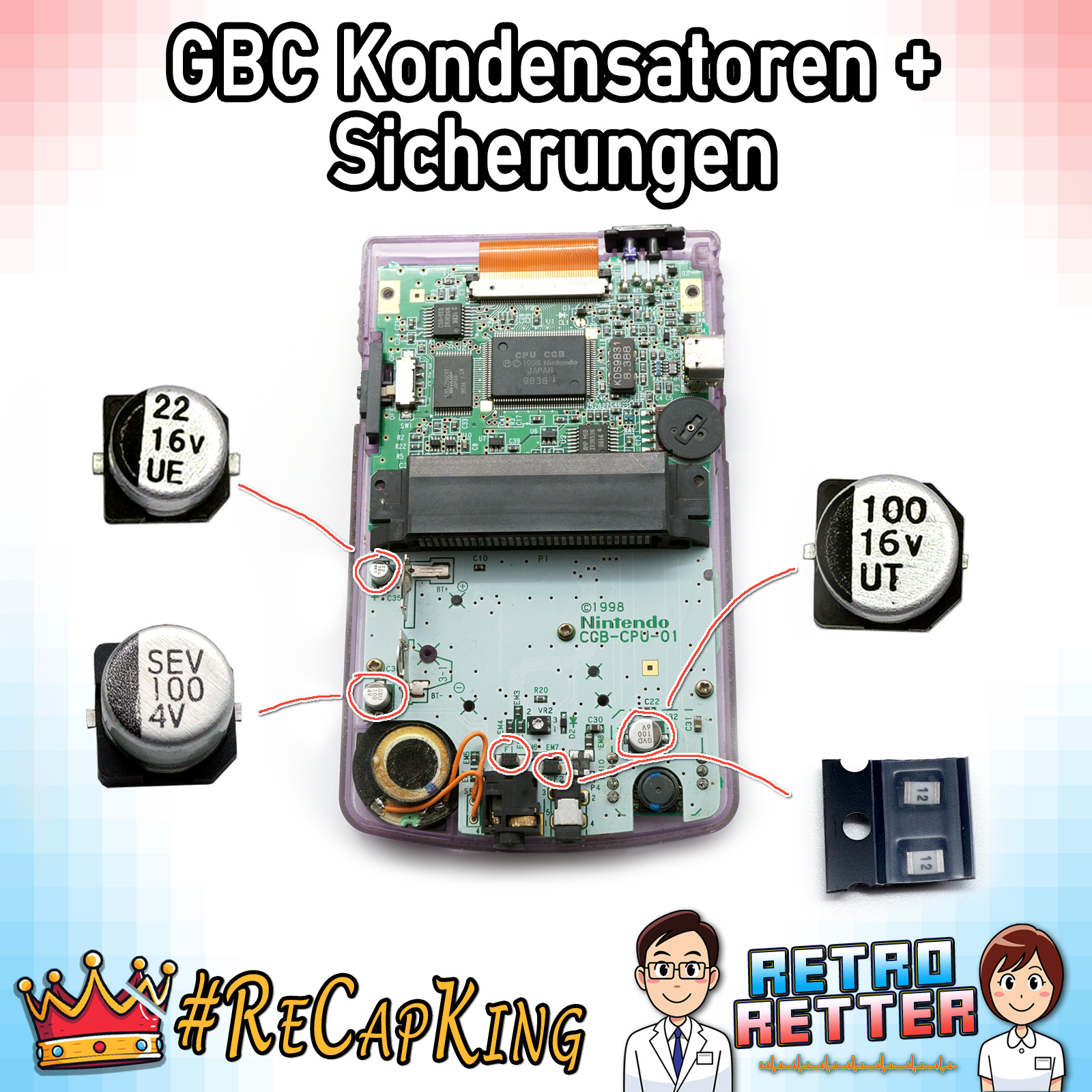 GAME BOY Kondensatoren & Sicherungen Set - Classic, DMG, GBP, GBC, GBA, GBA SP - Bild 16 von 22
