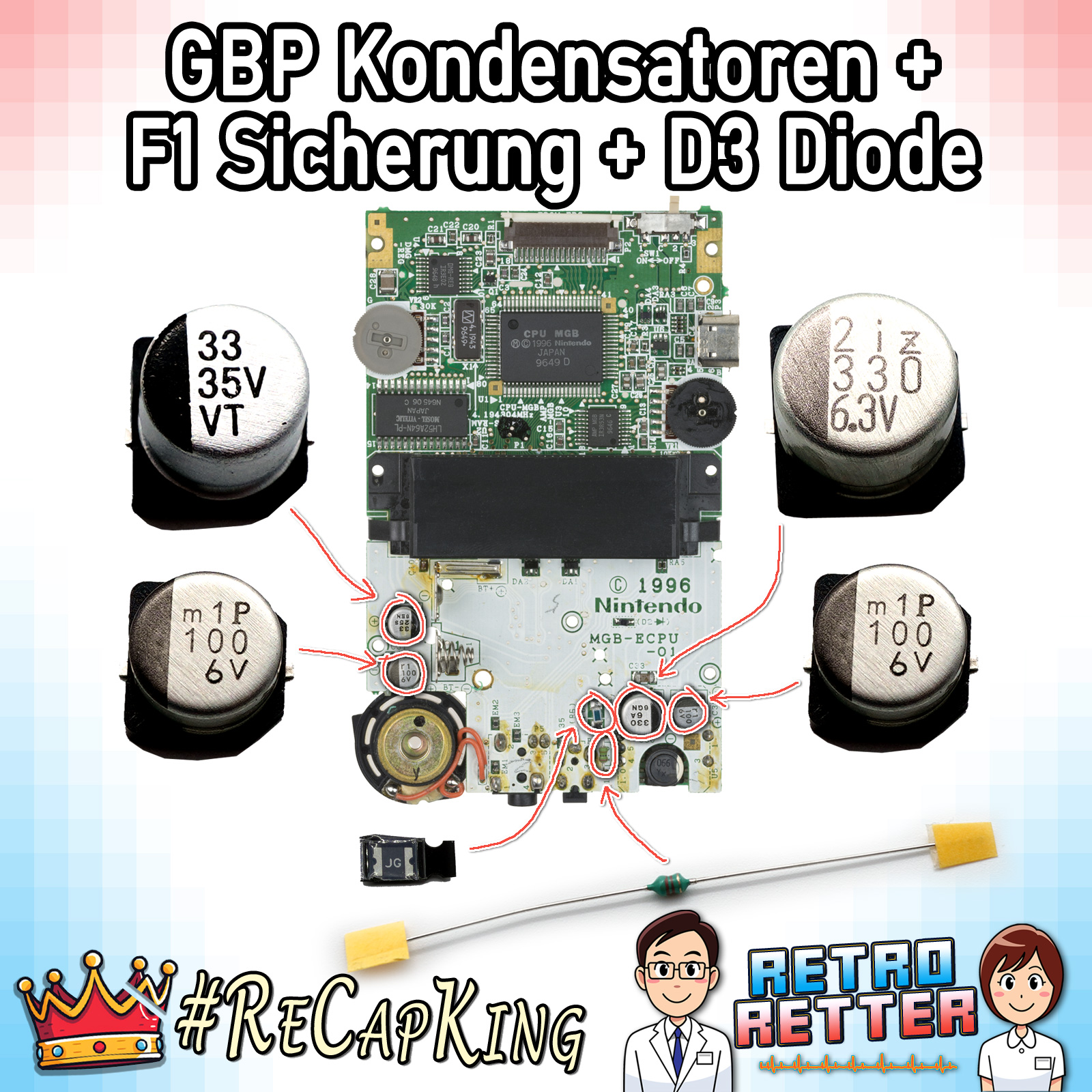 GAME BOY Kondensatoren & Sicherungen Set - Classic, DMG, GBP, GBC, GBA, GBA SP - Bild 13 von 22