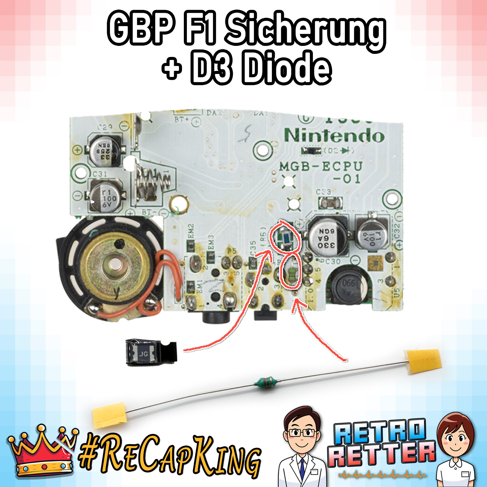 GAME BOY Kondensatoren & Sicherungen Set - Classic, DMG, GBP, GBC, GBA, GBA SP - Bild 11 von 22